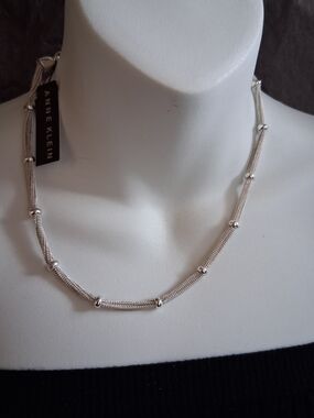 Anne Klein Silver Multi-Chain Bead Accent Necklace